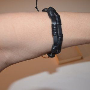 HANPABUM Men's Bracelet Black Braided Leather Cuff Wrap